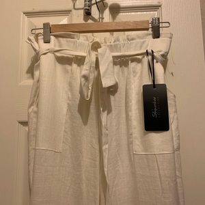 Linen blend Paper bag pants